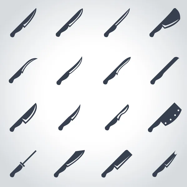 Vector black kitchen knife icon set — Stock Vector