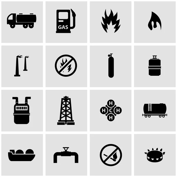 Vector black natural gas icon set — Stock Vector