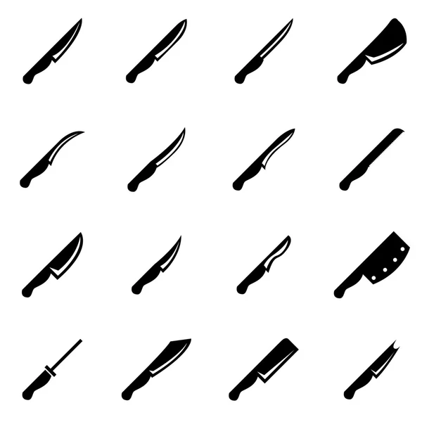 Vector svart kök kniv Ikonuppsättning — Stock vektor