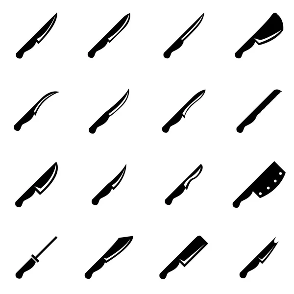 Vector black kitchen knife icon set — Stock Vector