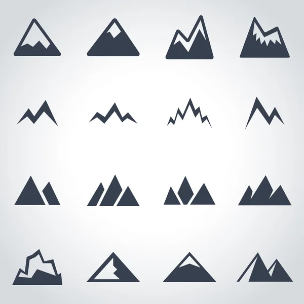 Vector negro montañas icono conjunto — Vector de stock