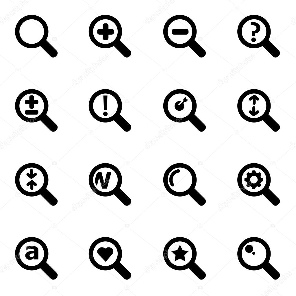 Vector black magnifying glass icon set