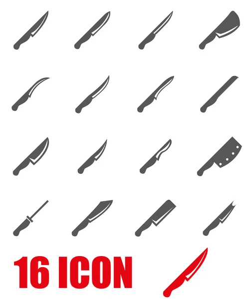 Vector gris cuchillo de cocina icono conjunto — Vector de stock