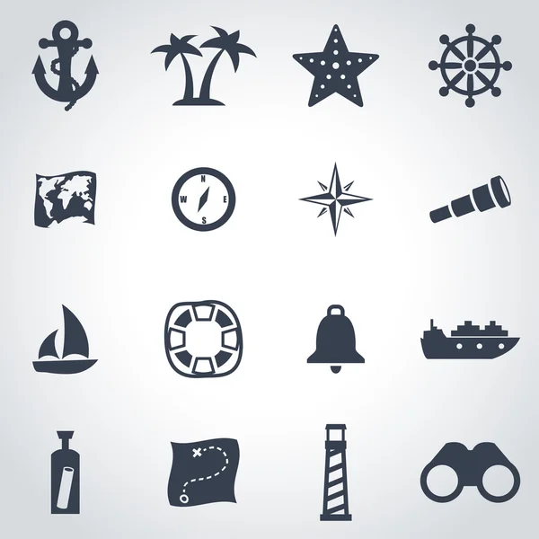 Vector black nautical icon set — Stock Vector