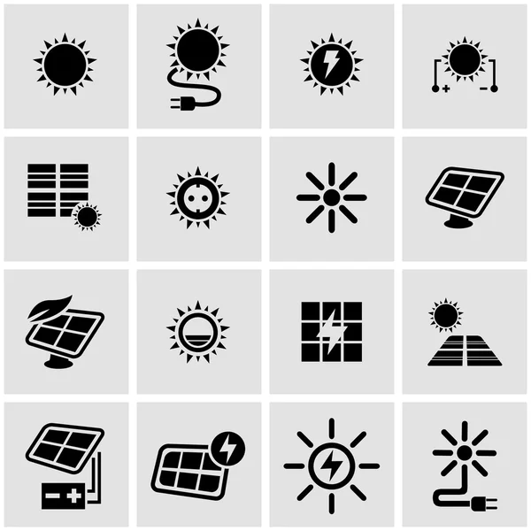 Conjunto de iconos de energía solar negra vectorial — Vector de stock