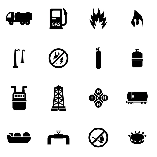 Conjunto de iconos de gas natural negro vectorial — Archivo Imágenes Vectoriales