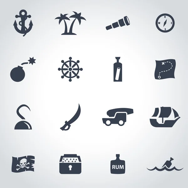 Vector black pirate chart icon set — Stock Vector