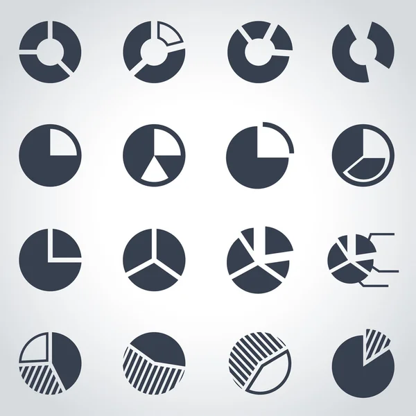 Set di icone grafico a torta nero vettoriale — Vettoriale Stock
