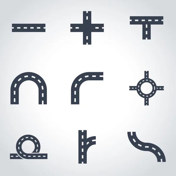 Vector negro camino elementos icono conjunto — Vector de stock