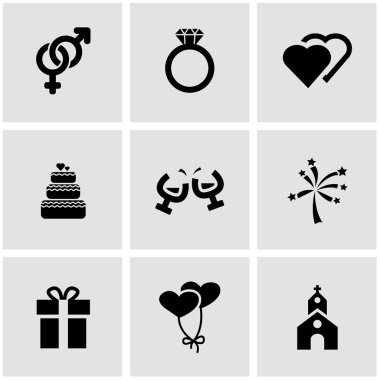 Vektör siyah düğün Icon set