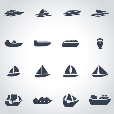 Vektör siyah gemi ve tekne Icon set