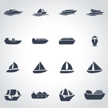 Vektör siyah gemi ve tekne Icon set