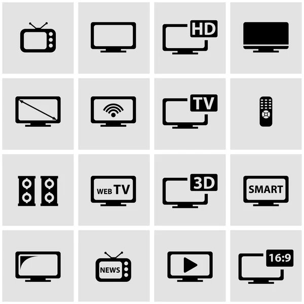 Vector black tv icon set — Stock Vector