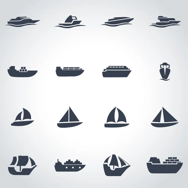 Vector negro barco y barco icono conjunto — Archivo Imágenes Vectoriales