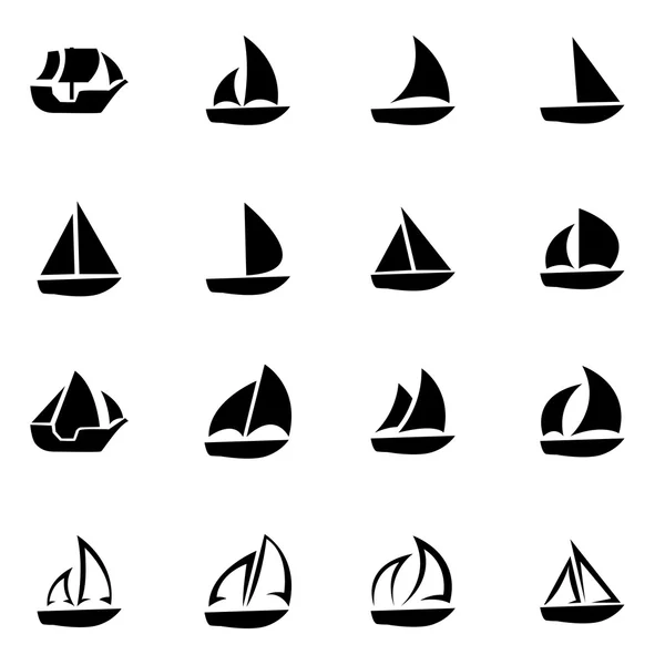 Vector zwarte zeilboot pictogrammenset — Stockvector