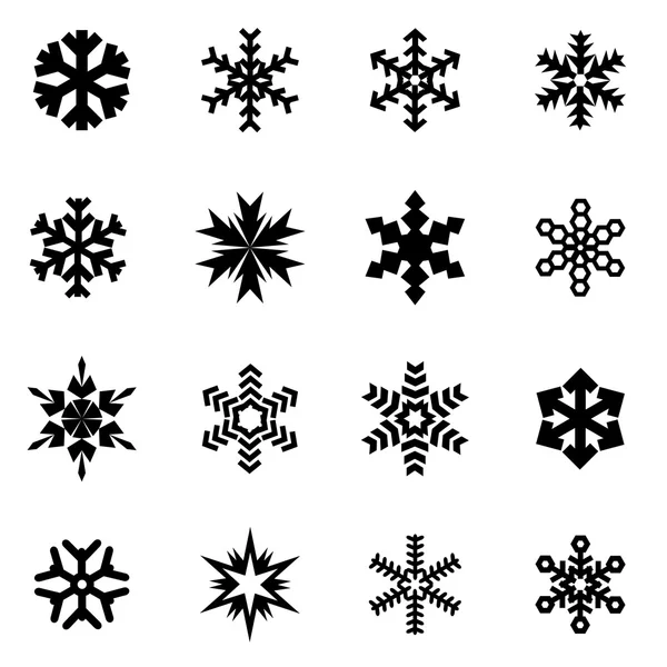 Conjunto de ícones de floco de neve preto vetorial — Vetor de Stock