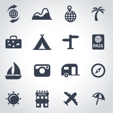Vektör siyah seyahat etmek simge seti