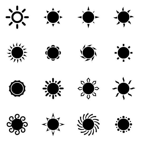 Vector zwarte zon pictogrammenset — Stockvector