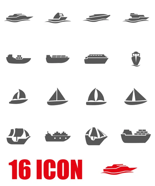 Vektor graues Schiff und Boot Icon gesetzt — Stockvektor