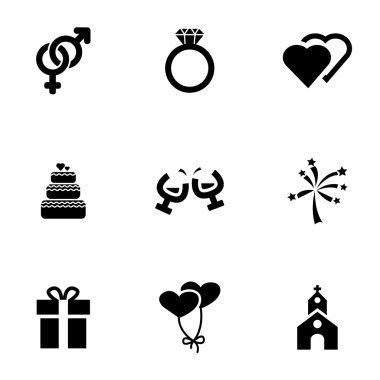 Vektör siyah düğün Icon set