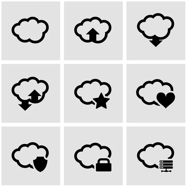 Vector black cloud icon set — Stock Vector