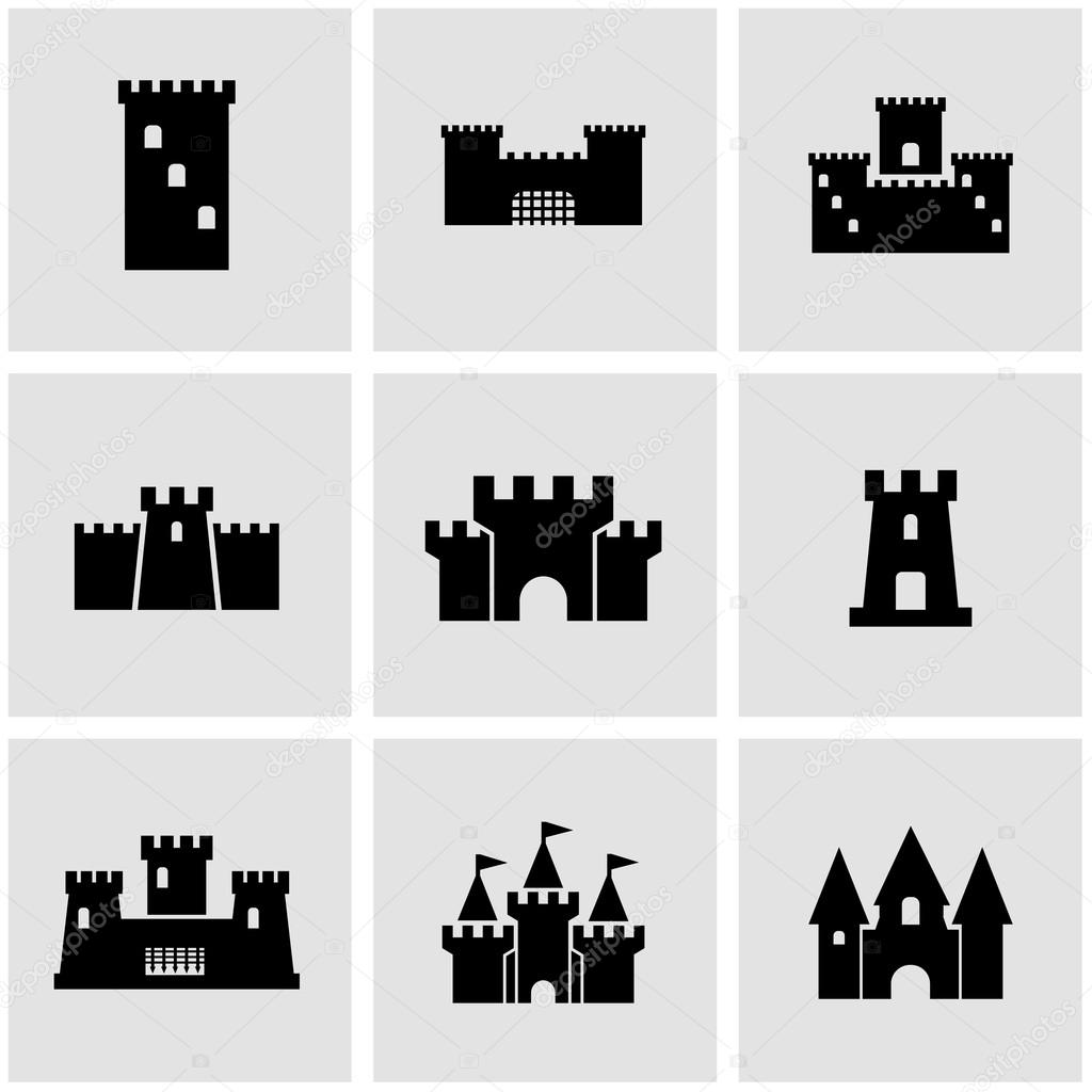 Vector black castle icon set