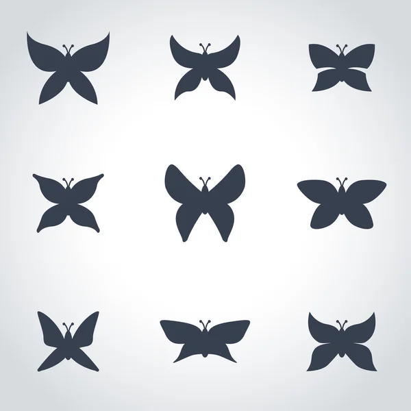 Vector negro mariposa icono conjunto — Vector de stock