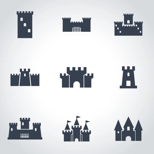 Vector zwarte kasteel pictogrammenset — Stockvector
