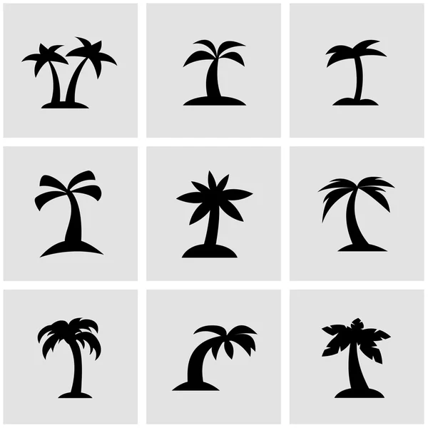 Vector zwarte palm pictogrammenset — Stockvector