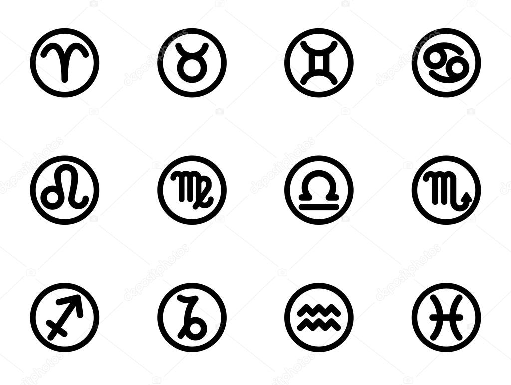 Vector black zodiac symbols icon set