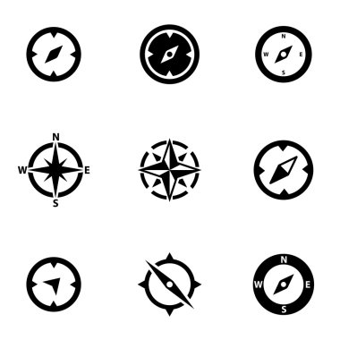 Vektör Siyah pusula Icon set