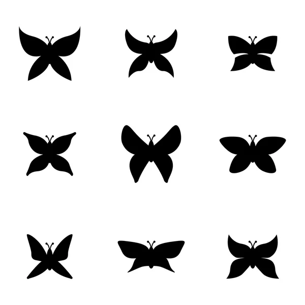 Vector negro mariposa icono conjunto — Vector de stock