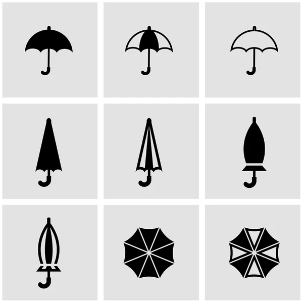 Conjunto de iconos de paraguas negro vector — Vector de stock