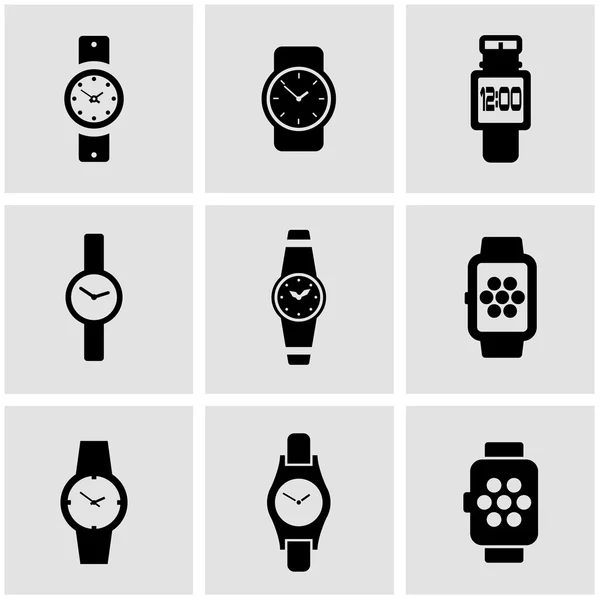 Vector black wristwatch icon set — Stock Vector