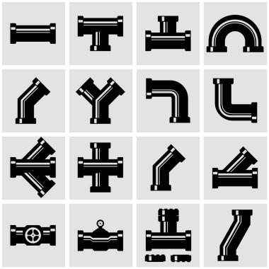 Vektör siyah boru bağlantı parçaları Icon set
