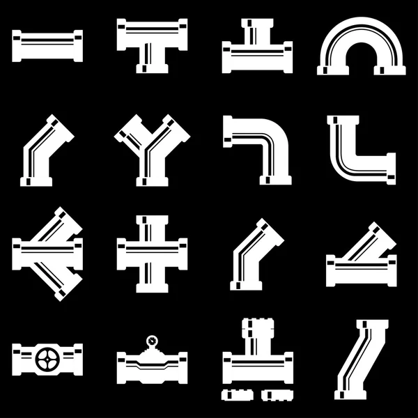 Vector white pipe fittings icon set — Stok Vektör