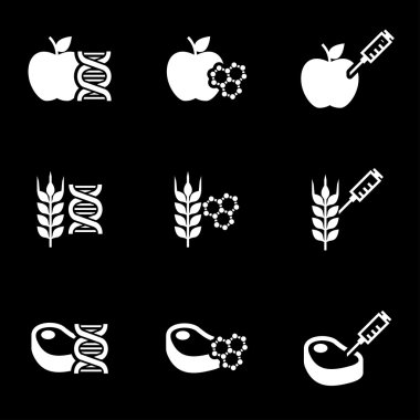 Vektör beyaz genetik olarak modyfied gıda Icon set