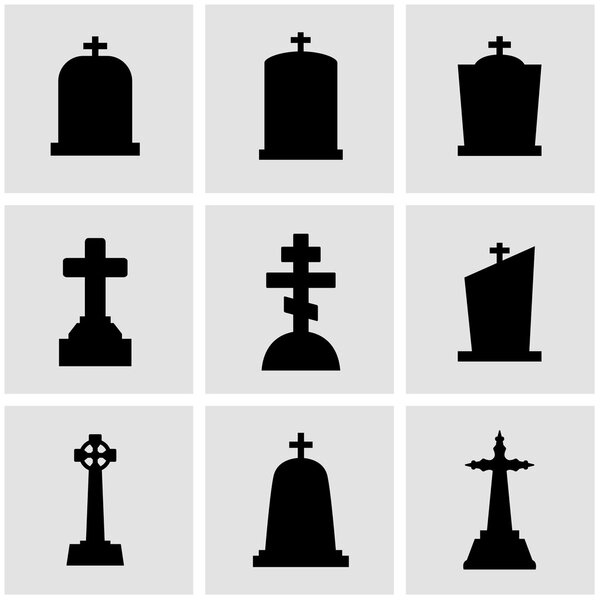 Vector black gravestone icon set