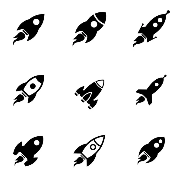 Conjunto de iconos de cohete negro vector — Vector de stock