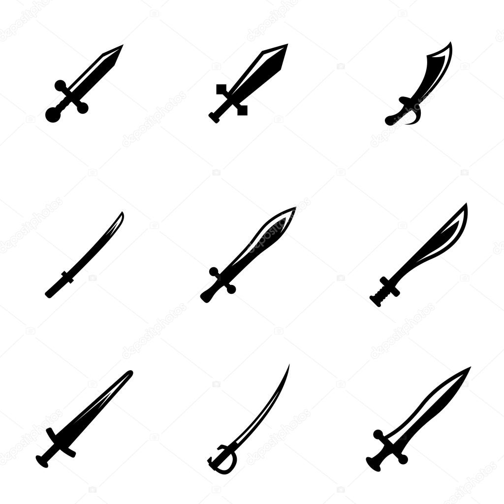 Vector black sword icon set