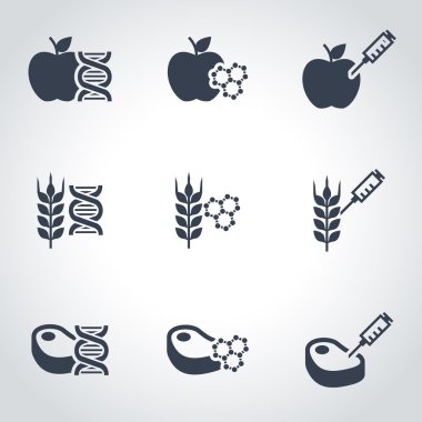 Vector black genetically modyfied food icon set