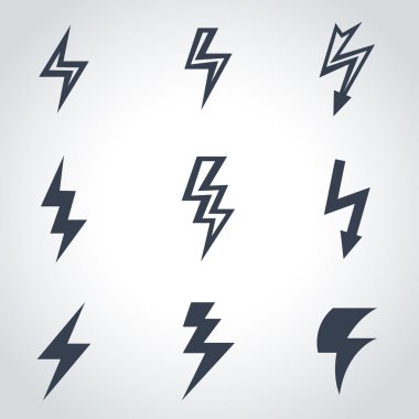 Vector black lightning icon set