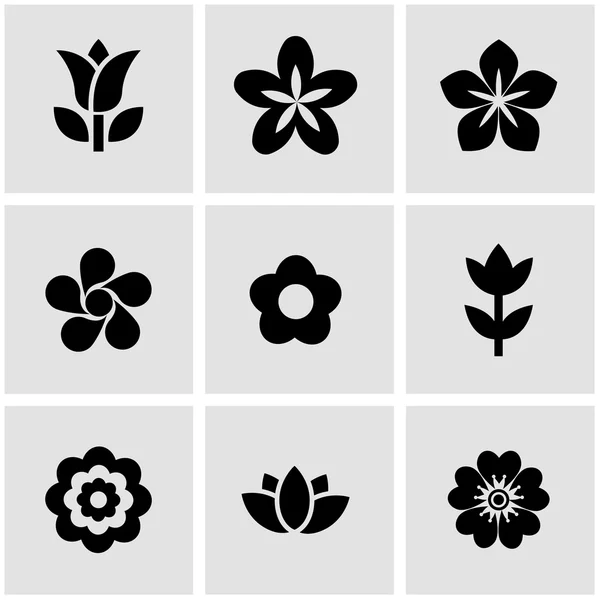 Set di icone di fiori neri vettoriali — Vettoriale Stock