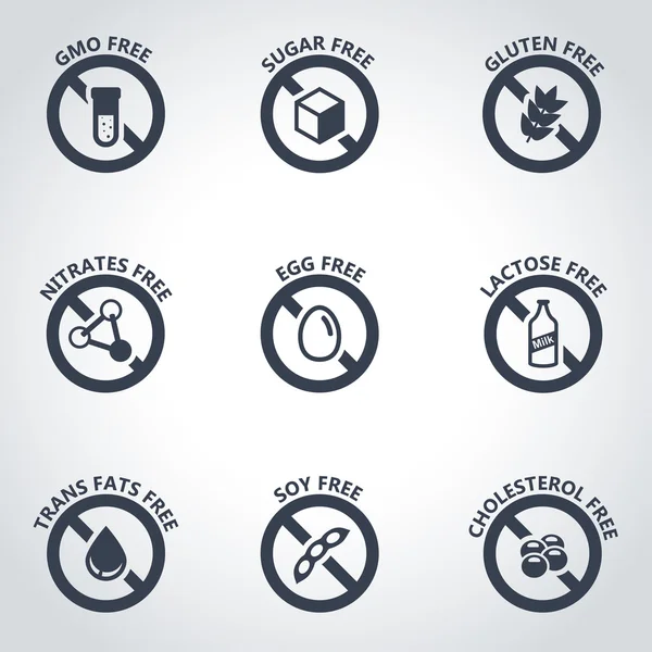 Vector black food dietary labels icon set — Stock Vector