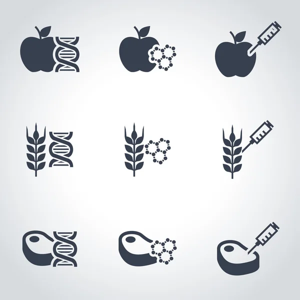 Vector black genetically modyfied food icon set — Stok Vektör