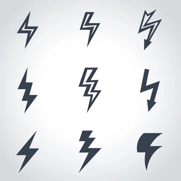 Vector black lightning icon set — ストックベクタ