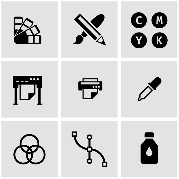 Vektor schwarze Polygraphie Icon Set — Stockvektor