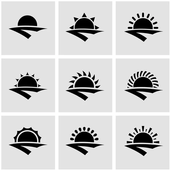 Conjunto de iconos de salida del sol negro vector — Archivo Imágenes Vectoriales
