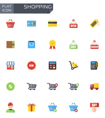 Vector Icons set alışveriş düz