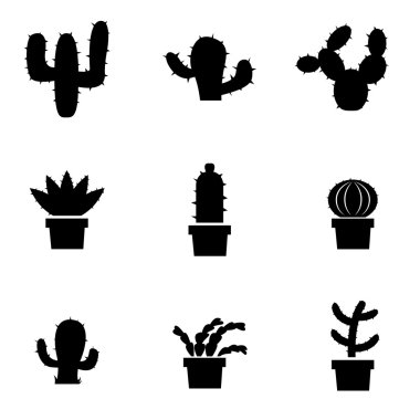 Vector black cactus icon set